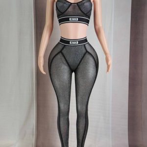 Popcorn Mesh Detailed Elastic Bralette & Legging Set