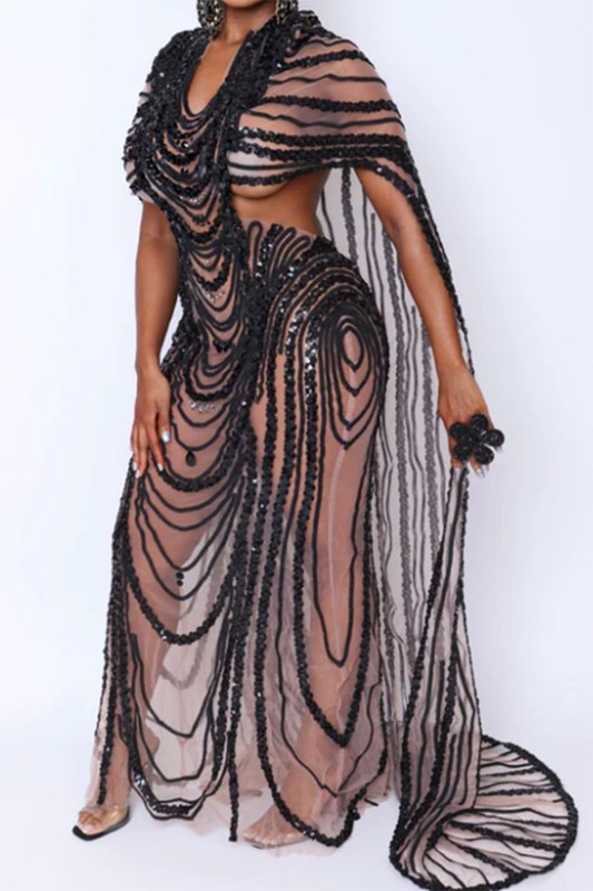 Elegant Mesh Rhinestone Maxi Dress - Image 2