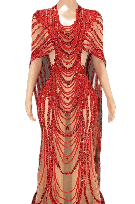 Elegant Mesh Rhinestone Maxi Dress - Image 6