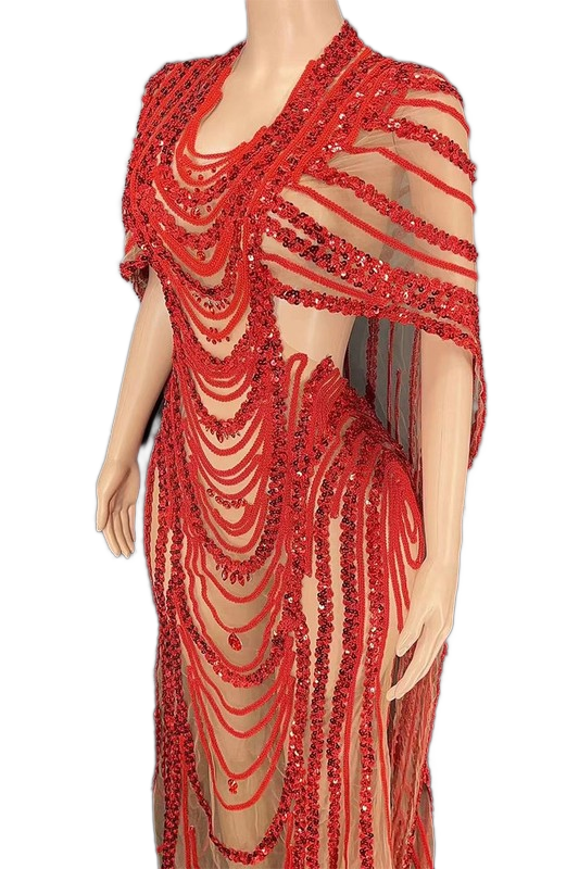 Elegant Mesh Rhinestone Maxi Dress - Image 7